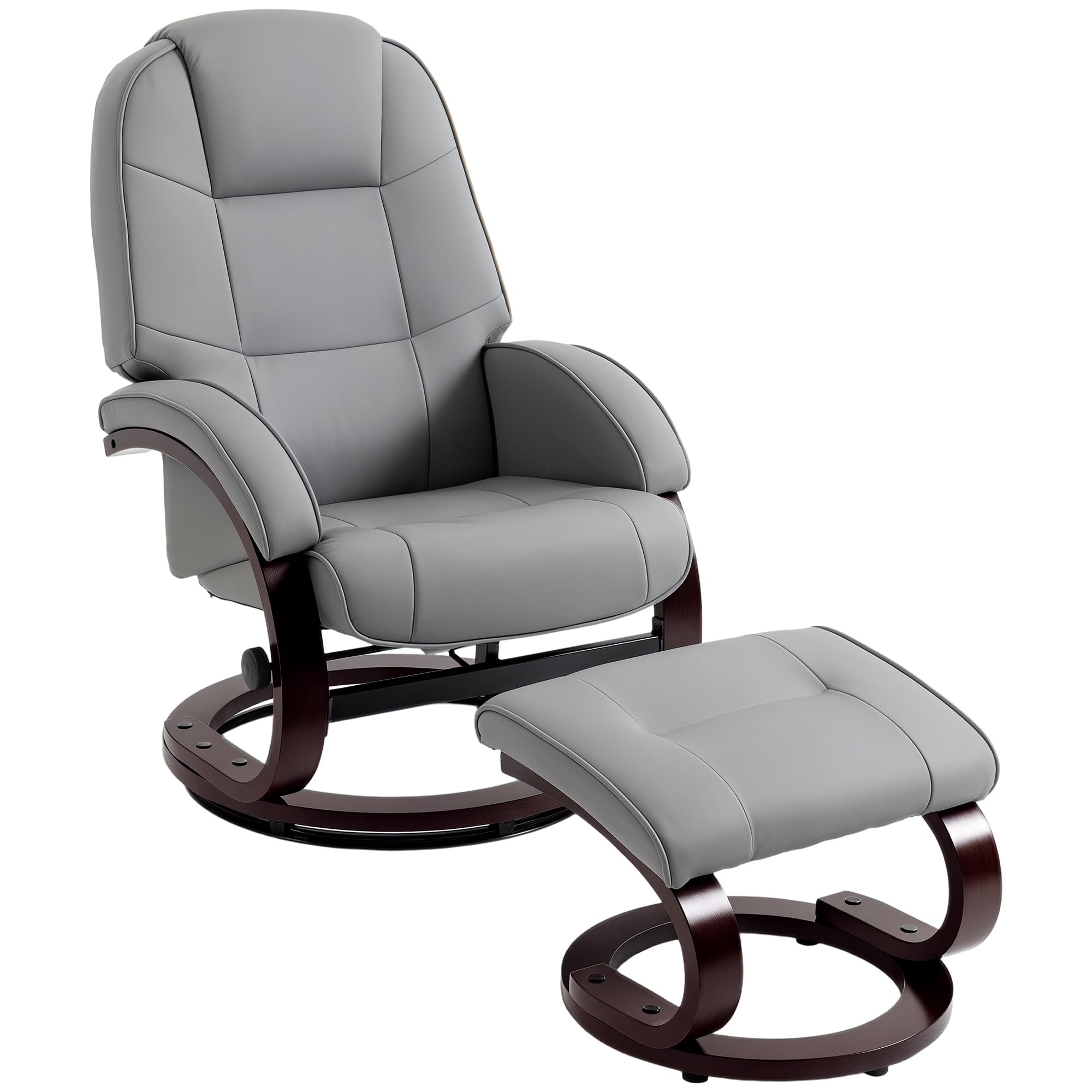 HOMCOM Swivel Recliner Chair with Footstool, PU Leather Recliner Armchair with High Back and Wood Frame, Reclining Chair Lounge with Padded Armrests for Living Room, Grey
