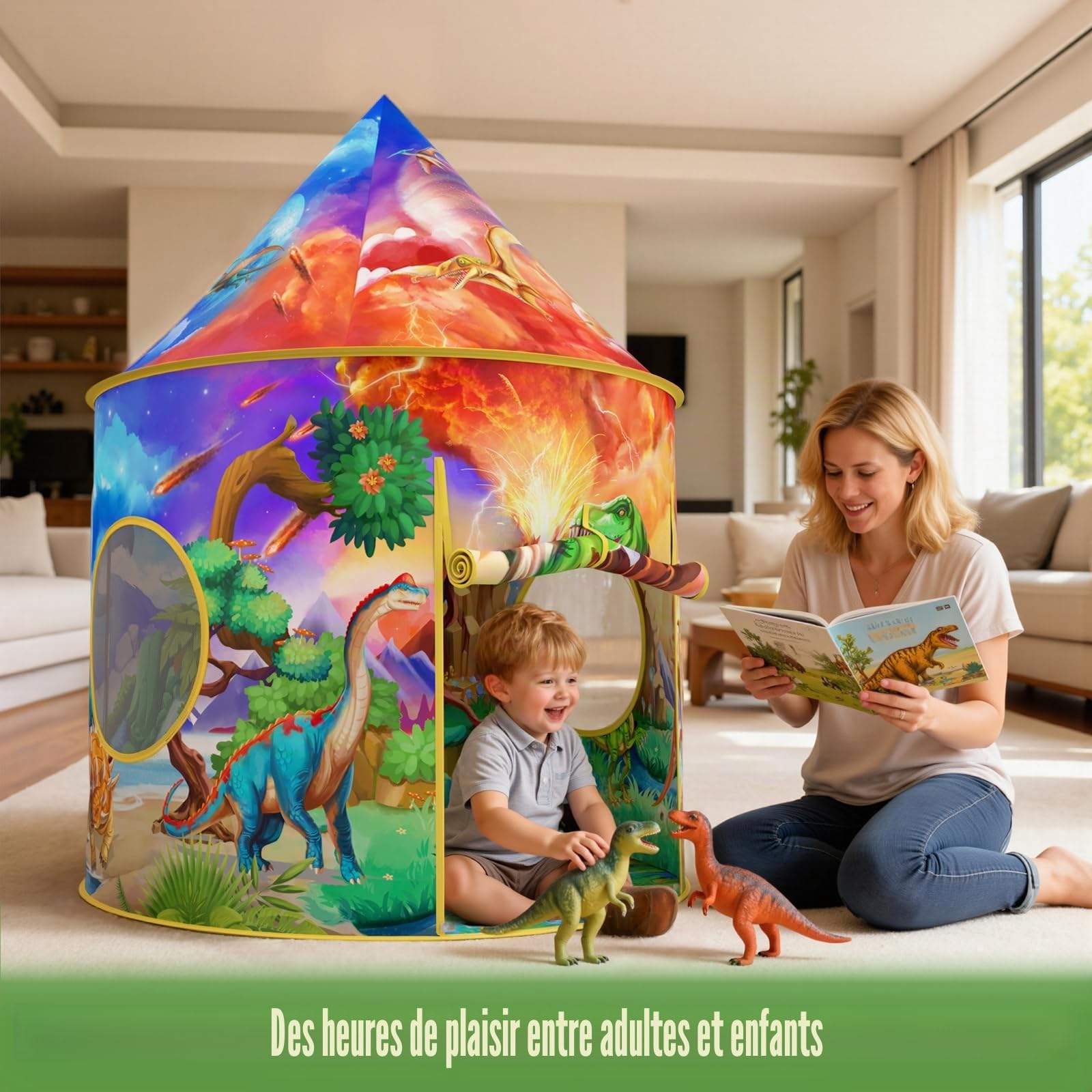 Wilwolfer Tente de Jeu pour la découverte des Dinosaures, Grande Tente Pop-up pour l'intérieur et l'extérieur, Aventure éducative des Dinosaures pour Les garçons et Les Filles (3-12 Ans).