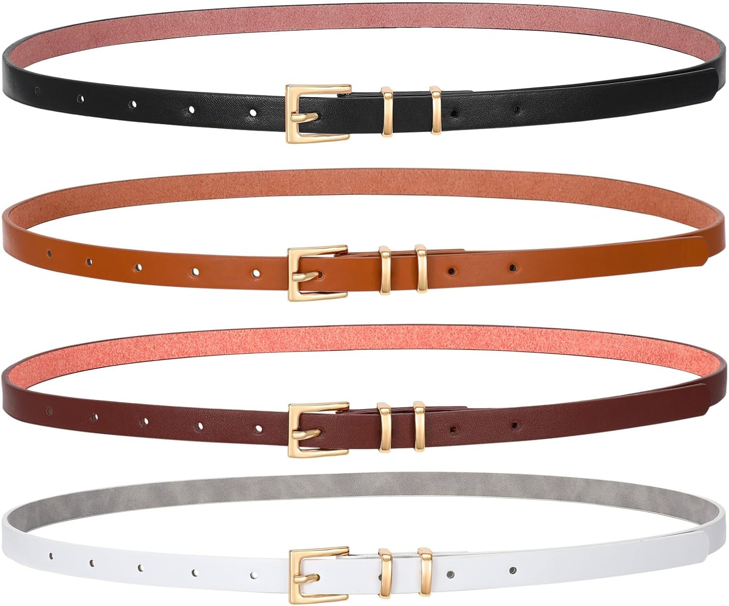 SANSTHS 4 Pack Women Thin Belts for Jeans Dresses Coats Skinny Women Belt with Gold Alloy Buckle