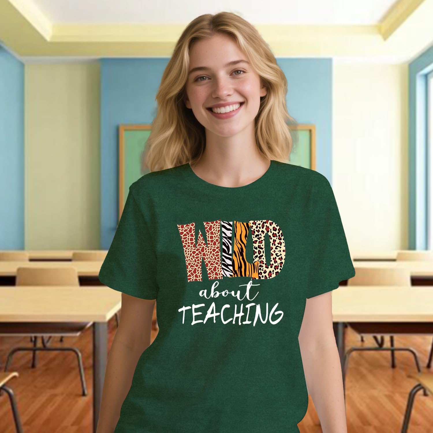 Womens Teacher Shirts Wild About Teaching Leopard Print T-Shirt Teacher Life Tee Top - Image 3