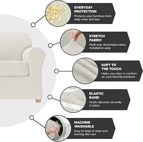 Miniatura 4 de Zenna Home Simply Fit - Funda elástica para sofá de 2 piezas, color crudo