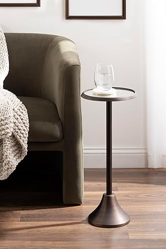 Miniatura 2 de Kate and Laurel Sanzo - Mesa moderna de pedestal para bebidas 10 x 10 x 23 bronce antiguo mesa auxiliar decorativa con mesa de espejo para uso como