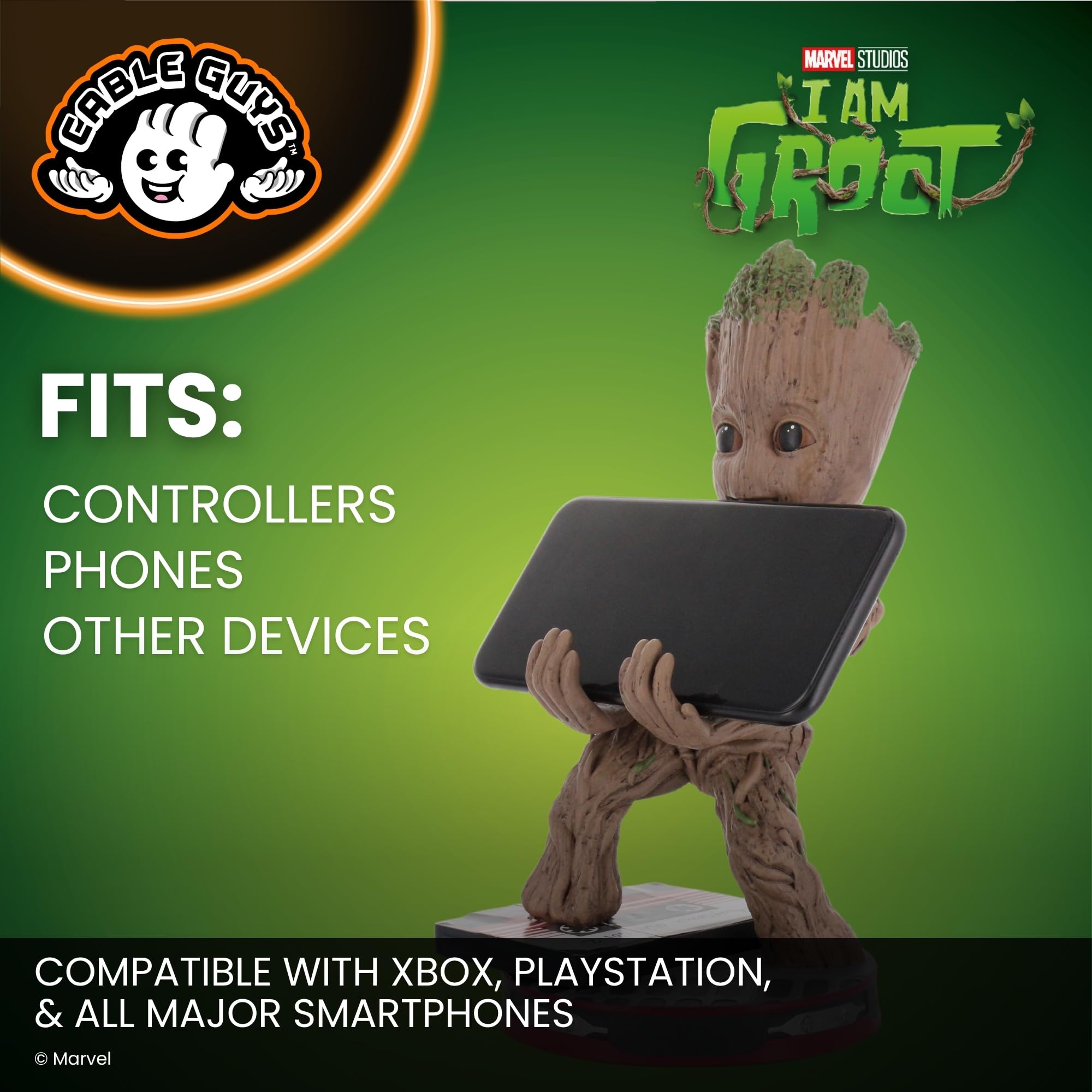 Cableguys Marvel Smiley Toddler Groot Soporte Mando y Movil - Figuras Soporte para movil y Mando, Compatible con Xbox, PlayStation y la mayoría de mandos estándar, Accesorios Escritorio Gaming