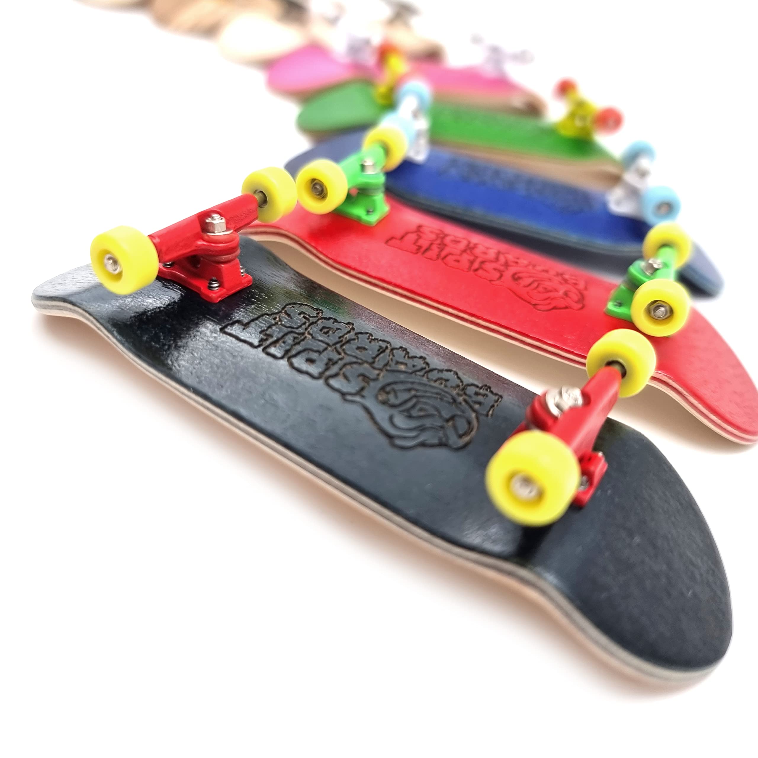 SPITBOARDS 32 mm Fingerboard Complete Real Wood Set-Up (pre-assemblato, 5 strati), camion con scanalature di blocco, ruote portanti, nastro in schiuma,