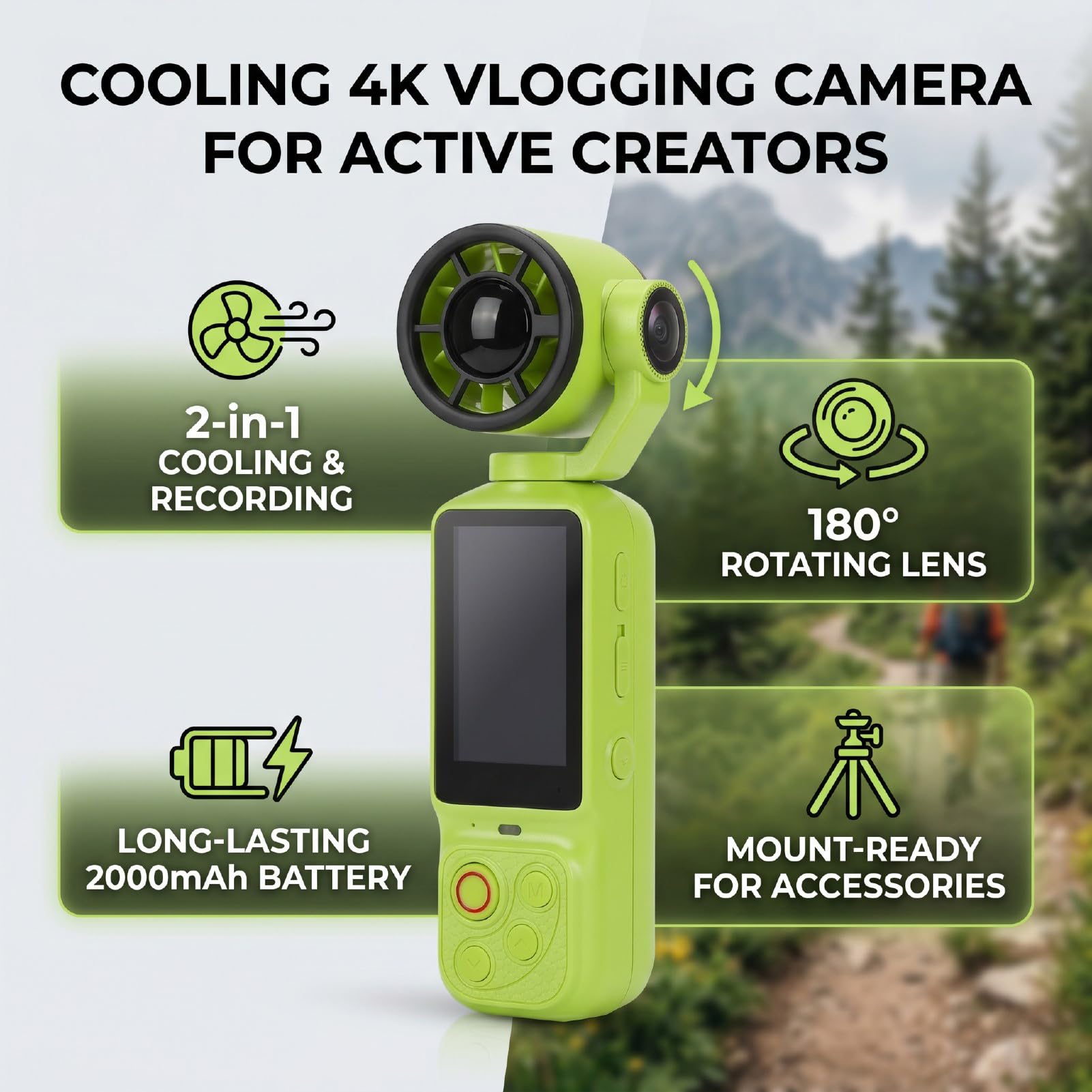 Action Camera 4K, Videocamera Sportiva con Design della Lente