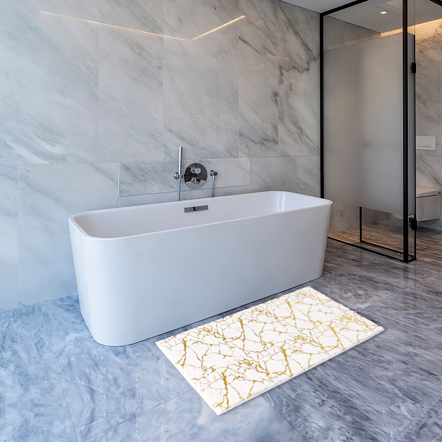 QJHOMO Alfombra de Baño Antideslizante Lavable, Decoración Dorada, Accesorios de Baño, Microfibra Suave, Absorbente, 60x90 cm
