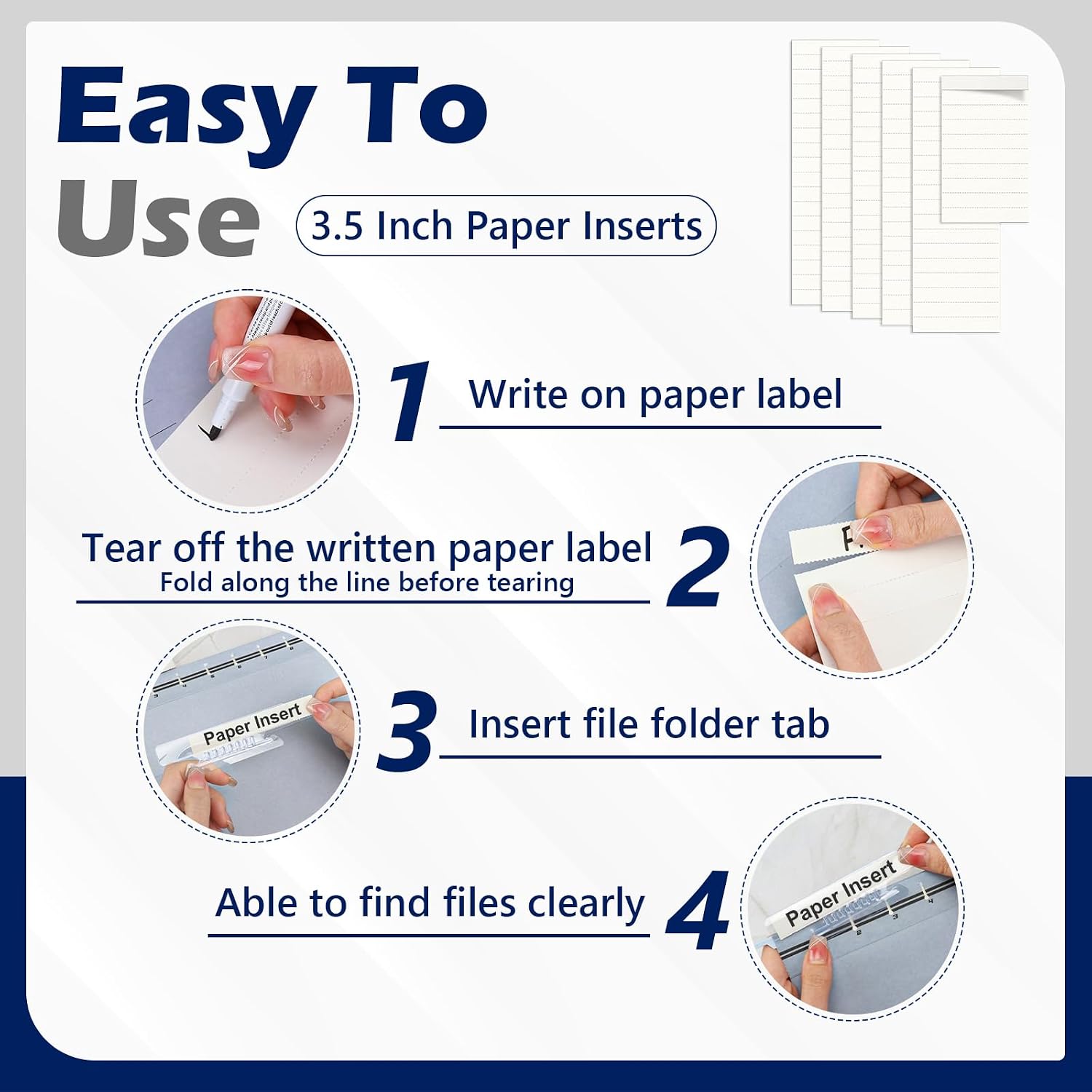 100 Pcs Hanging File Folder Paper Inserts 3-1/2 Inch Off White Blank File Tab Inserts Thick Cardstock for Hanging Folder (3.5×0.6 inch)(No Tab Included) image 4