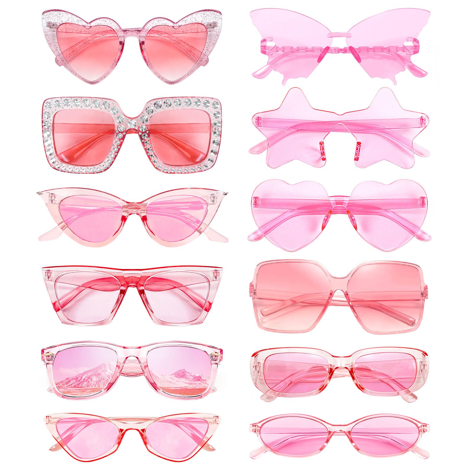 Pibupibu 12 Pack Mixed Style Party Sunglasses for Women Men Bulk Retro Funky Y2K Glasses Set
