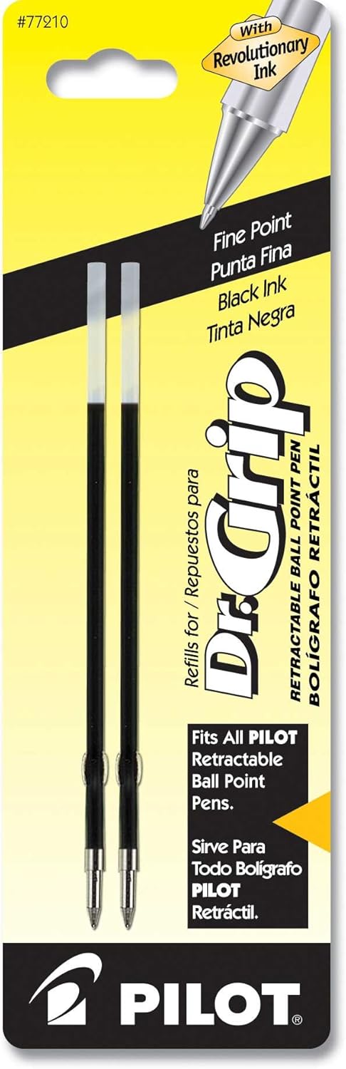 12 PACKS: Pilot Dr. Grip Ballpoint Ink Refill, 2-Pack for Retractable Pens, Fine Point, Black Ink (77210) New