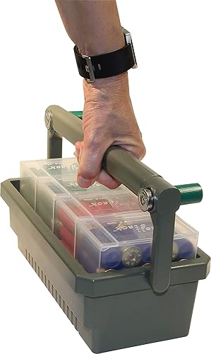 Miniatura 2 de MTM SSC Shotshell Box Caddy con 4 apiladores de carcasa, mango fuerte y cómodo, fabricado en Estados Unidos, organizador verde militar, cajas