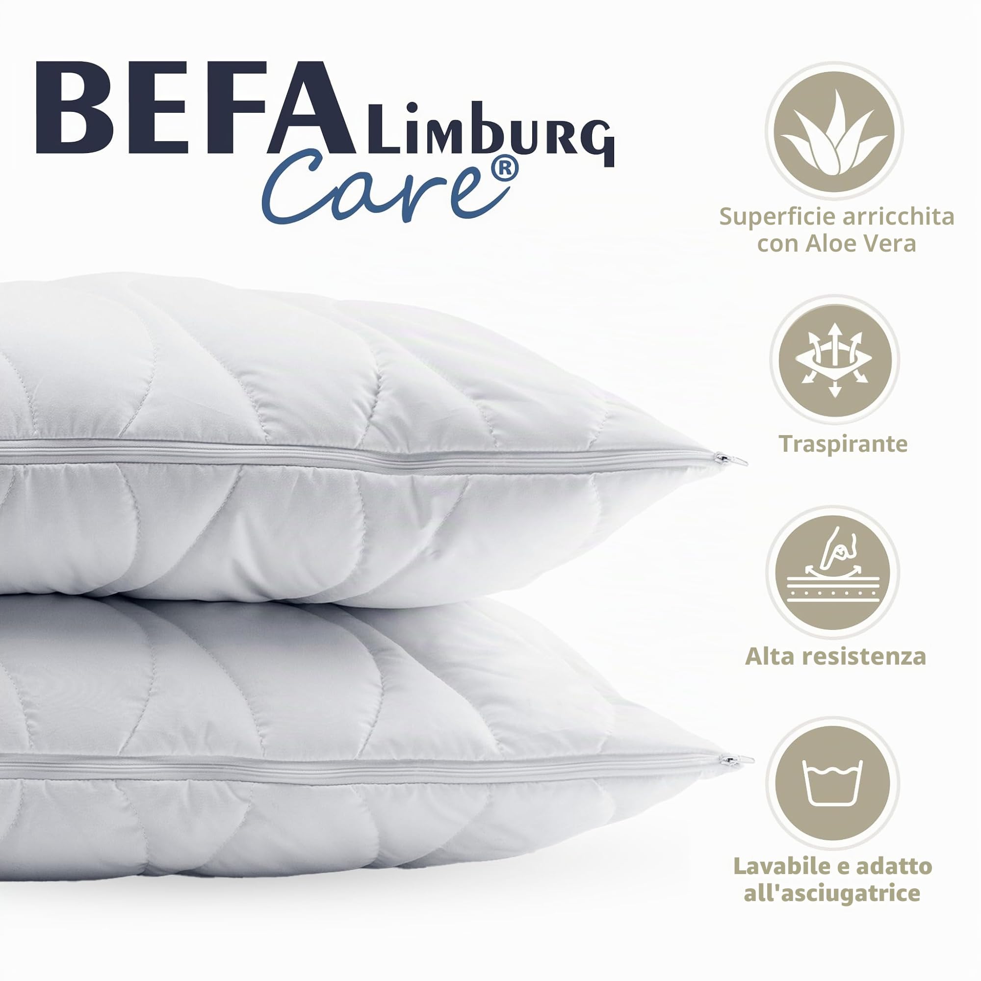BEFA CARE Prodotto in Germania cuscino 40x80 cm in microfibra con Aloe Vera, certificato ÖKO-TEX 100 Classe 1 (2 pezzi)