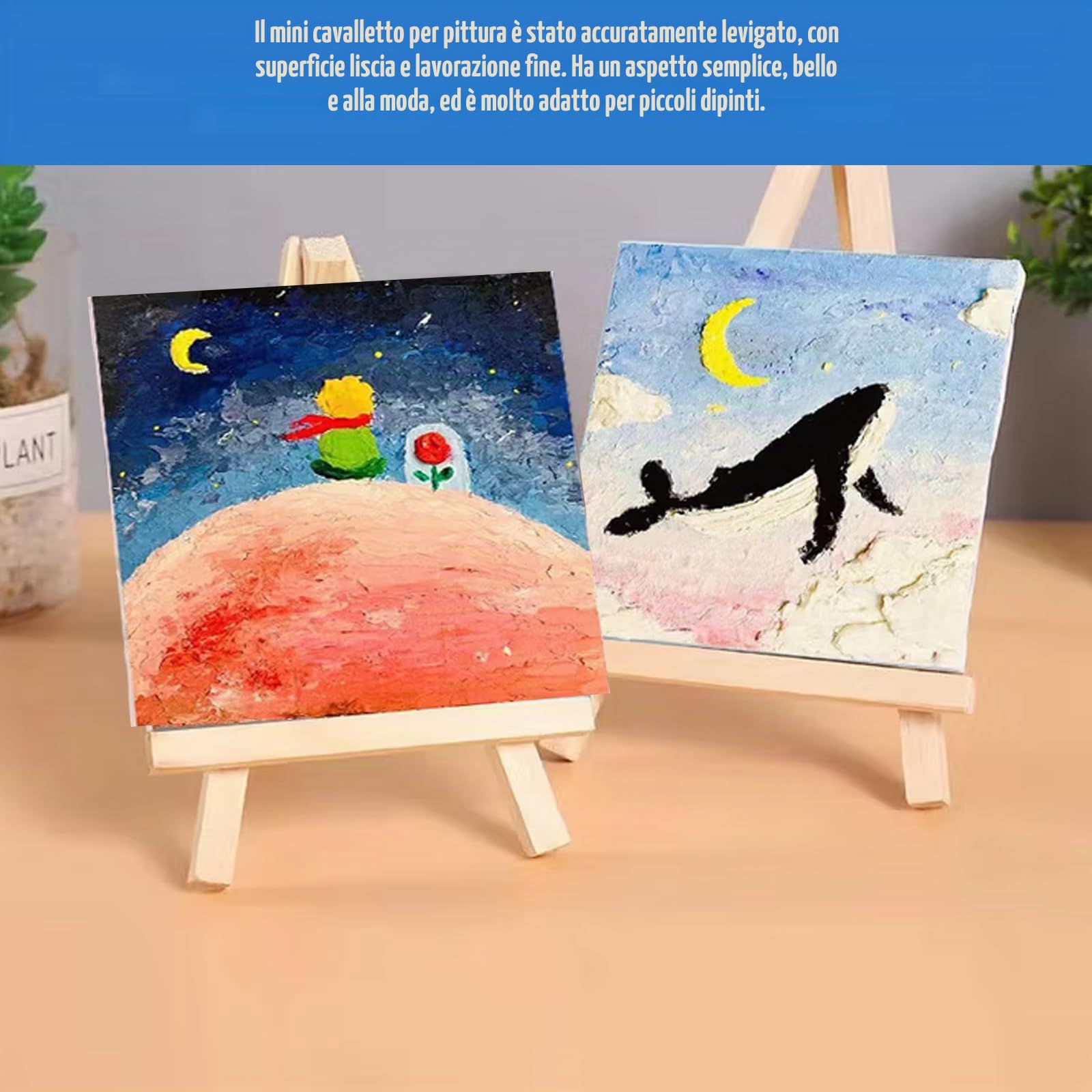 6 PzTela per Dipingeres, Mini Tele per Dipingere Cotone, Arte Tele da Dipingere Tavola Tela Bianca 10 x 10 cm Pittura su Tela per Olio ed Acrilico + 6 Cavalletto in Legno,4 Pennelli,2 Set di Colori