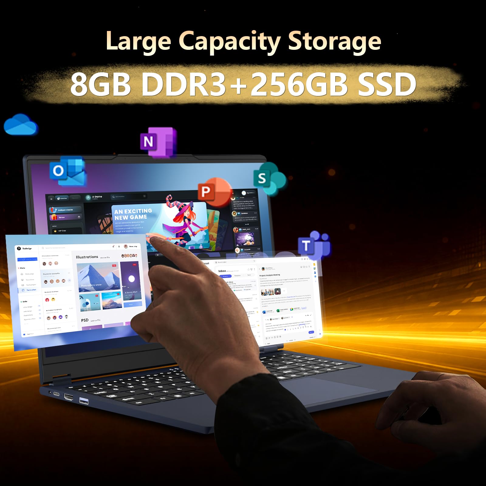 15.6-inch Laptop, 2-in-1 Laptop, 360° Flipping Laptop, 1920x1080 IPS Screen, 8GB Memory, 256GB Solid State Drive, Core 8100Y Processor, Equipped with WiFi 5, Bluetooth 5, Suitable for Study and Work — view 4