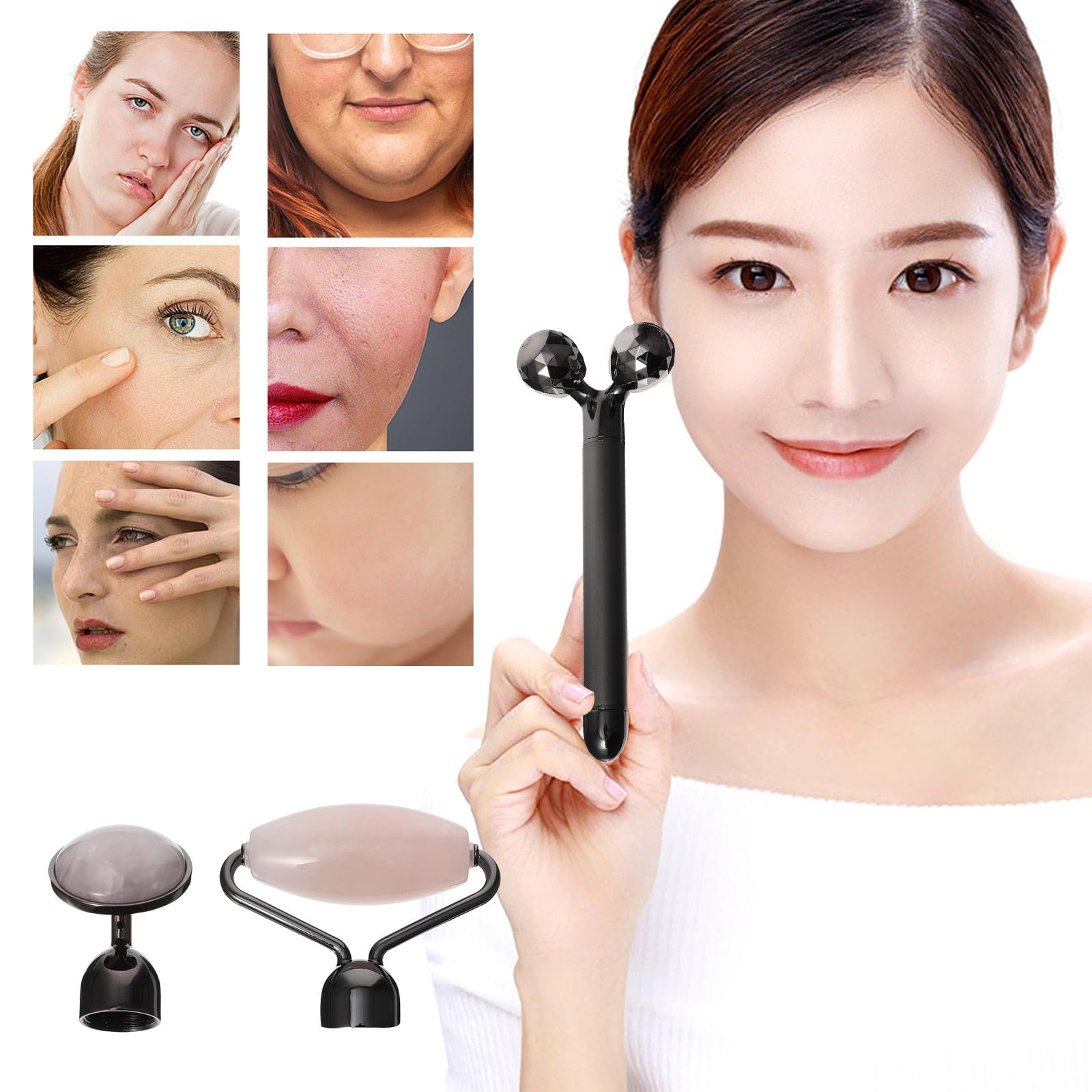 Masajeador Facial de Jade, Eléctrico, Negro para Mujer
