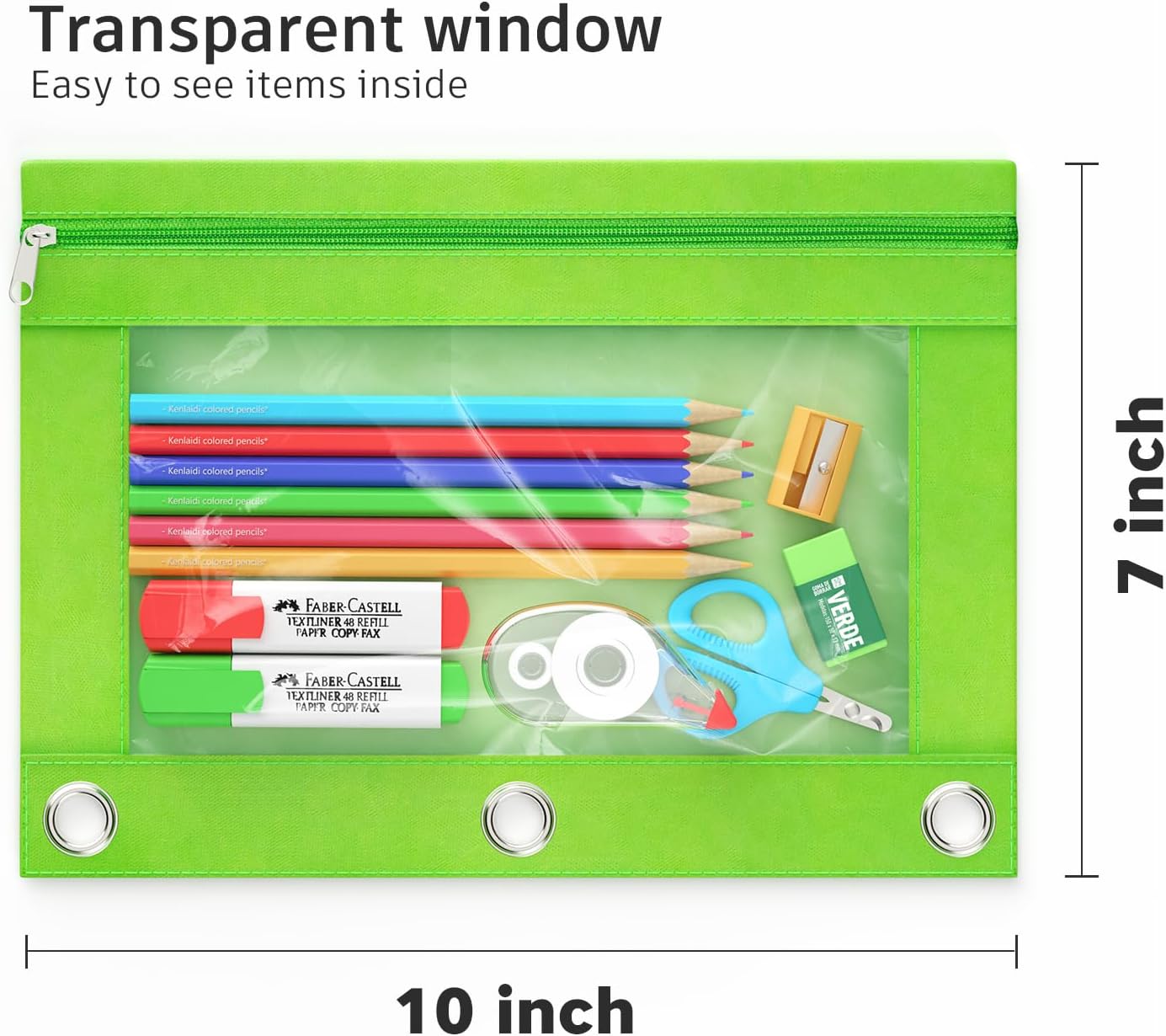 DoDoMagxanadu Binder Pencil Pouches, Pencil Pouch for 3 Ring Binder with Zipper Pulls, Clear Window Pencil Case for Binder, Zipper Pencil Pouches with Rivet Enforced 3 Ring, 20 Pack, 10 Color - Image 5