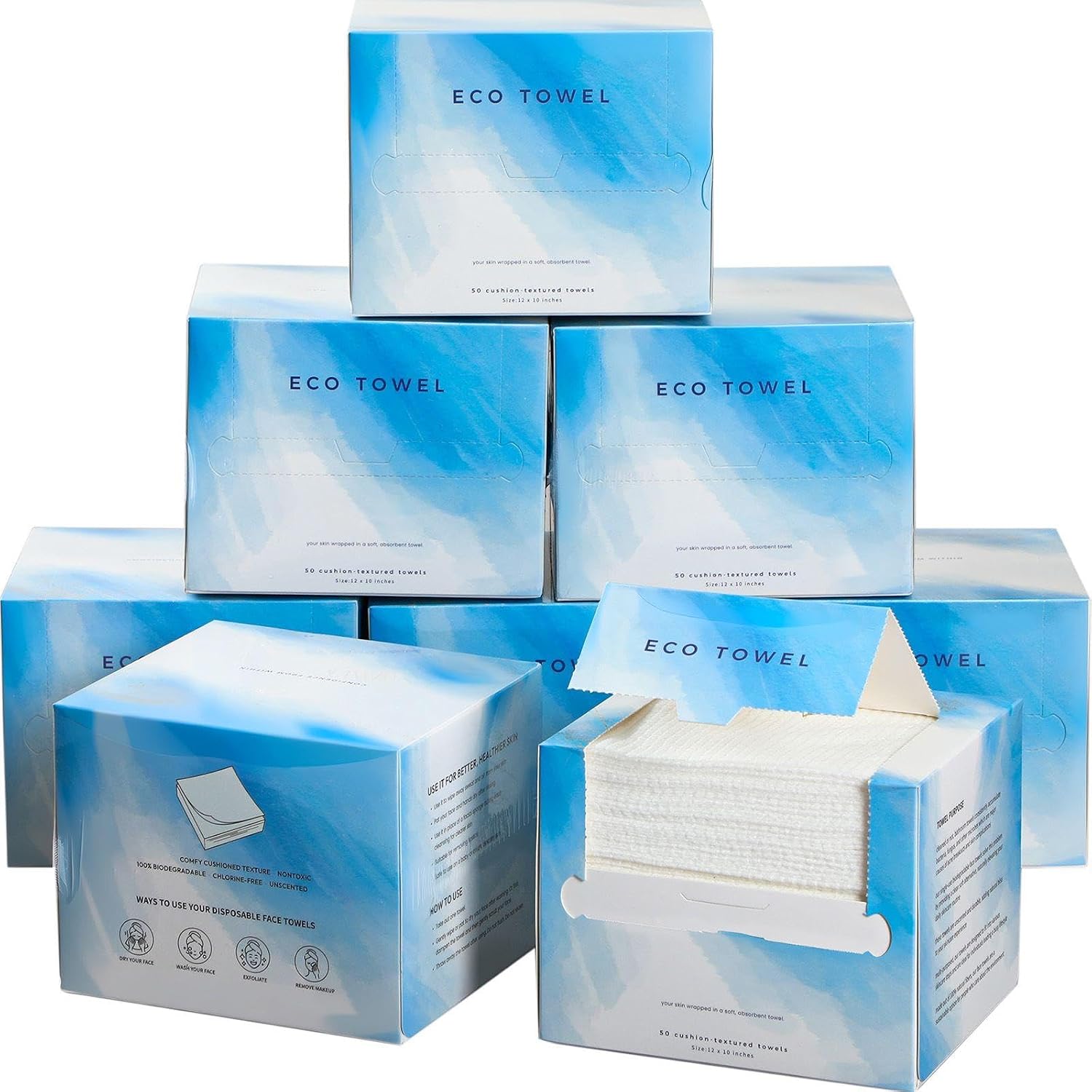 Feifeiya 8 Pack of 50 Disposable Face Towels Bulk, 10"×12" Face Towelettes XL, 100% Viscose Fiber, Thick Soft Facial Towelettes for Women Skin Care, Cleansing, Personal Hygiene