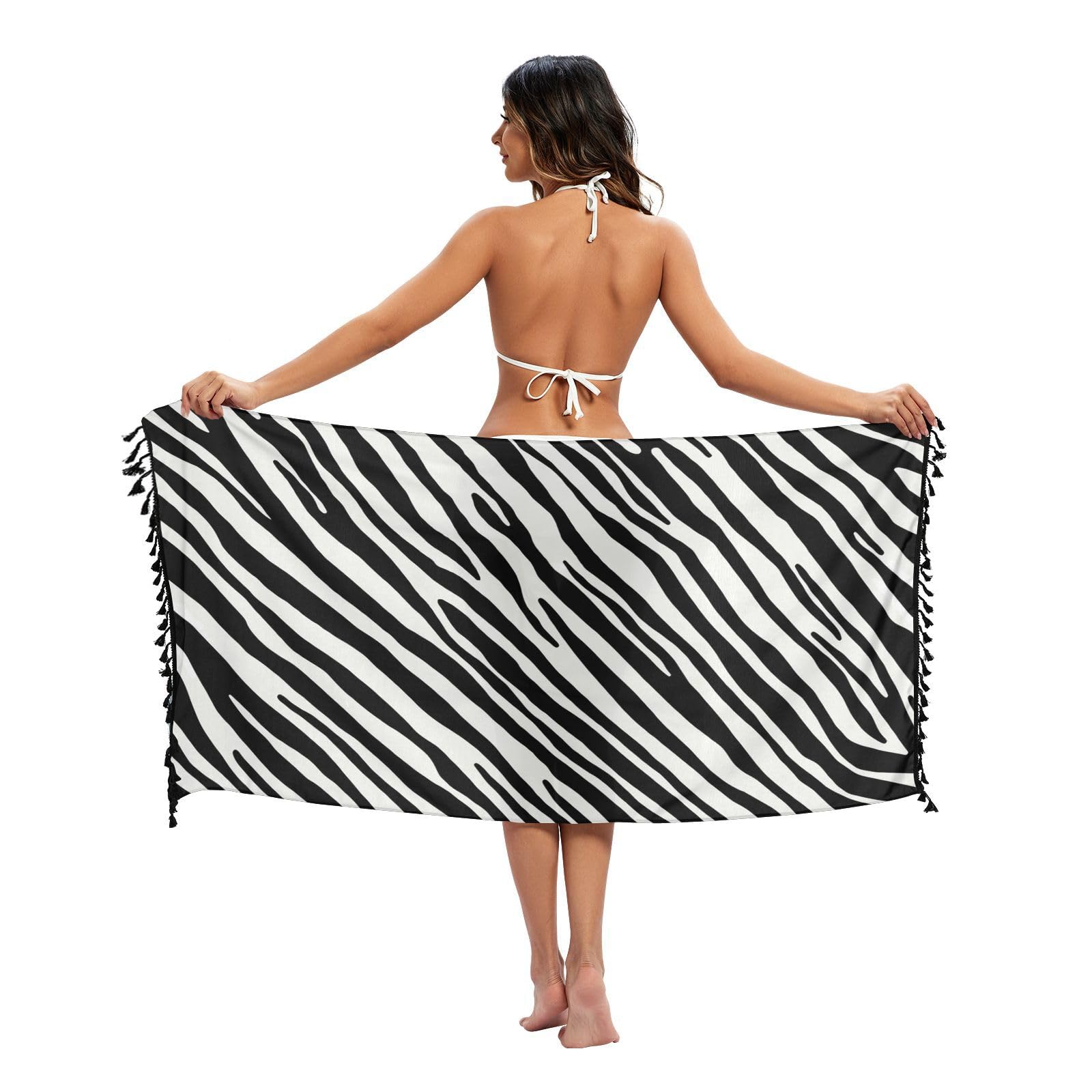 Ewusp Women's A Zebr Print Beach Sarong For Bikini Cover Up Beach Coverup Swimsuit Wrap Skirts Scarf Shawl