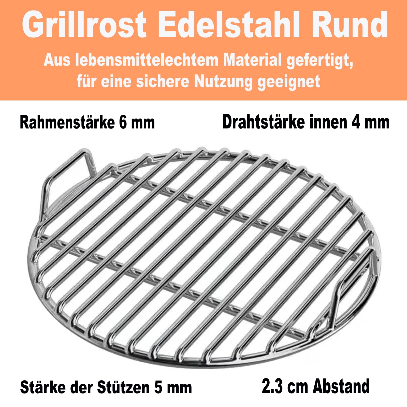 Grillrost Edelstahl Rund, Ø 28/30/33/35/38/40/43/45 cm, Für Kugelgrill, Holzkohlegrill & BBQ, Robuster BBQ Rost, Gleichmäßige Hitzeverteilung, Leicht zu Reinigen, Tragbares Grillzubehö. (40cm)