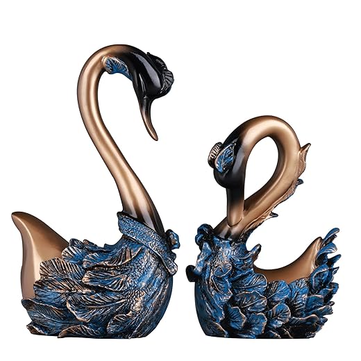 DOVDOV 2 Pieces of Swan Sculpture, Swan Decorative Statue Couple's, Blue Home Decorations Valentine's Day Gift for Decorating Living Room Entrance Tabletop (A Pair of Swans)