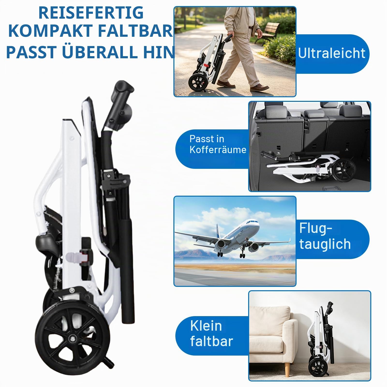 Ultraleichter Faltbarer Rollstuhl 8.2kg Tragbarer Rollstühle