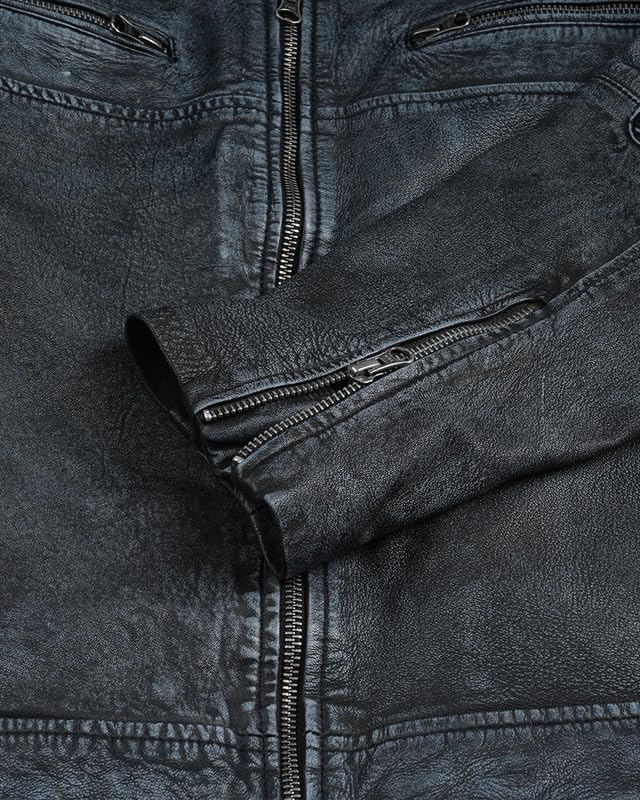 Image of Blingsoul Men's Leather Jacket - Real Lambskin Motorcycle Cafe Racer Biker Style Jacket