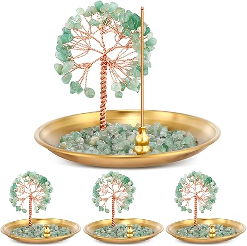 Zhehao 4 soportes de incienso de cristal para palos para mamá, hija, abuela, amiga, árbol de dinero, quemador de incienso curativo, piedra de