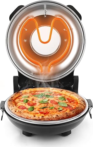 Miniatura 7 de KLAIF Horno eléctrico de pizza de 12 pulgadas con piedra de cerámica, controles de temperatura ajustables duales, incluye 4 herramientas para pizza,