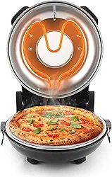 KLAIF Forno elétrico de pizza de bancada de 30 cm com pedra cerâmica, controles de temperatura ajustáveis duplos, inclui 4 ferramentas de pizza (preto)