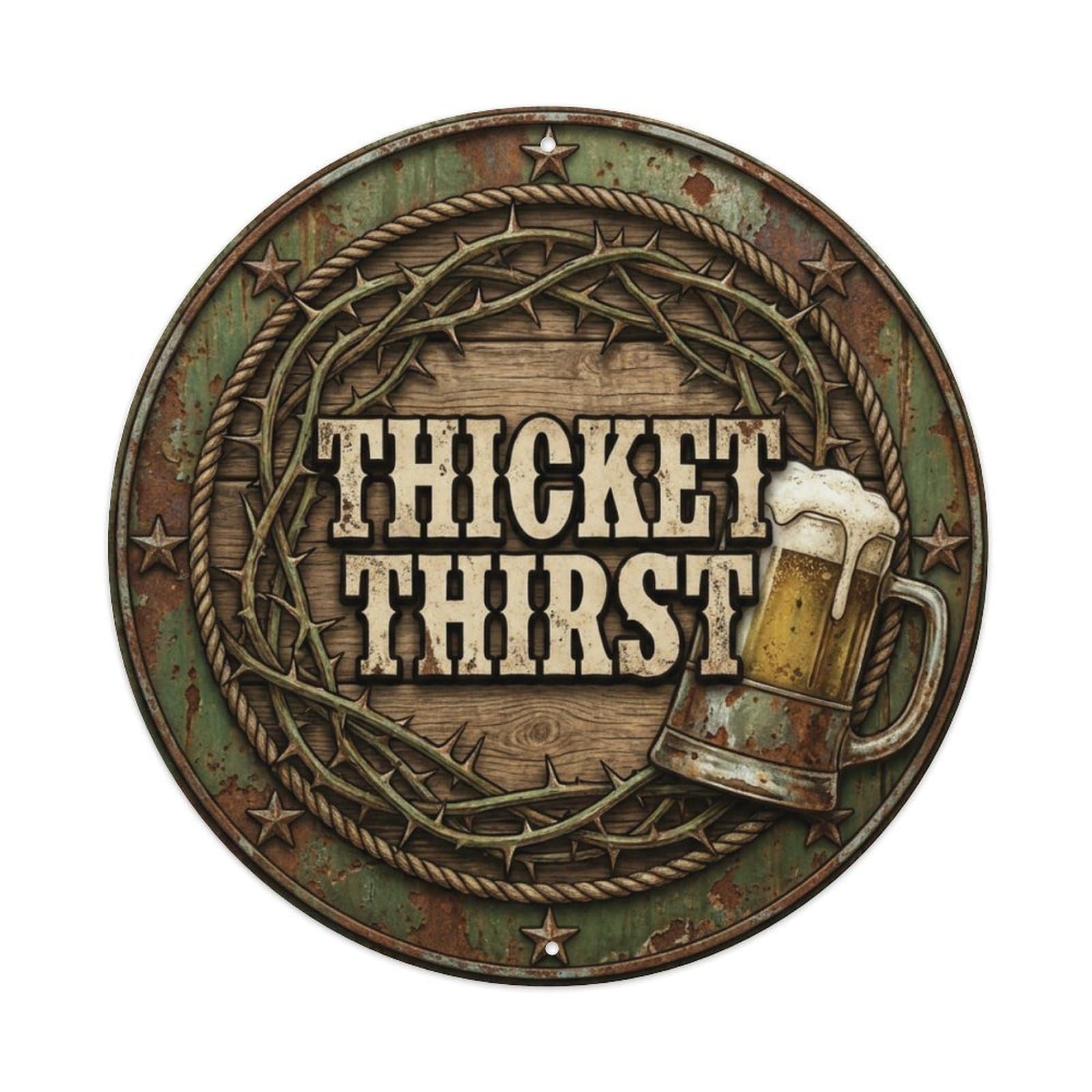 Vintage Beer Western Cowboy Thicket Thirst Retro Bar for Pub Metal Tin Sign