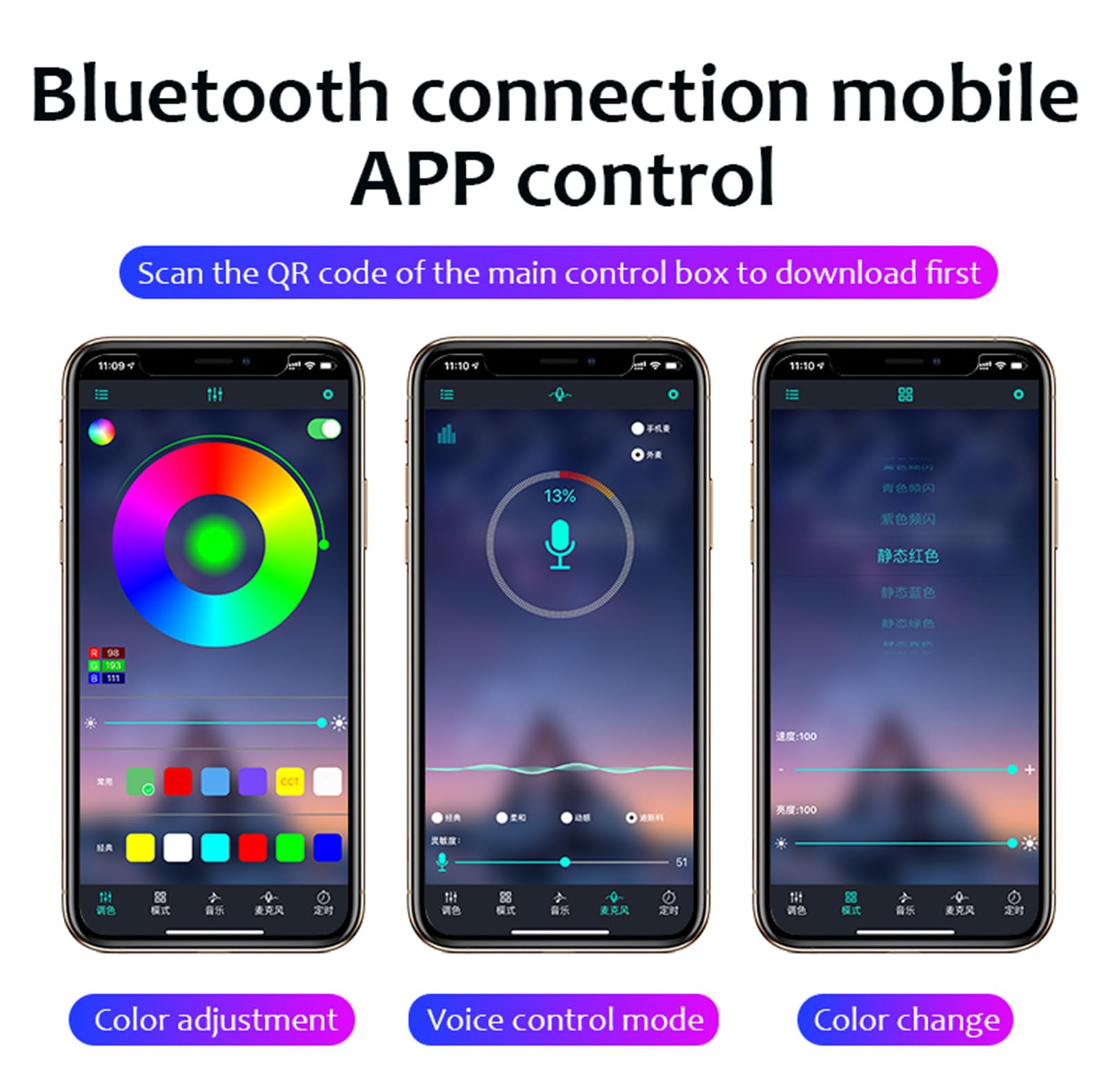 Tira De Luces LED para Automóvil, Luces Interiores para Automóvil RGB, 16 Millones De Colores 9 En 1 con Fibra Óptica, Función Activa De Sonido Y Control Inalámbrico De Aplicación Bluetooth,10 in 1