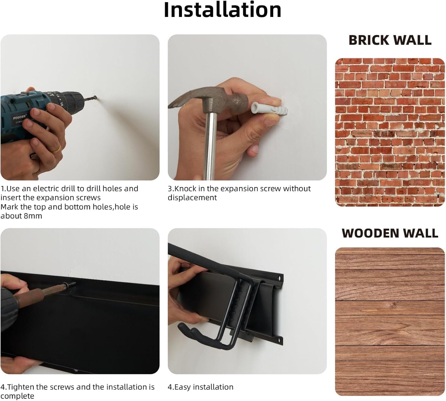 Pannello Porta Attrezzi da Parete - Porta Attrezzi da Giardino con 6 Ganci Regolabili, Parete Attrezzata per Garage/Giardino - Porta Scope Parete in Acciaio Resistente