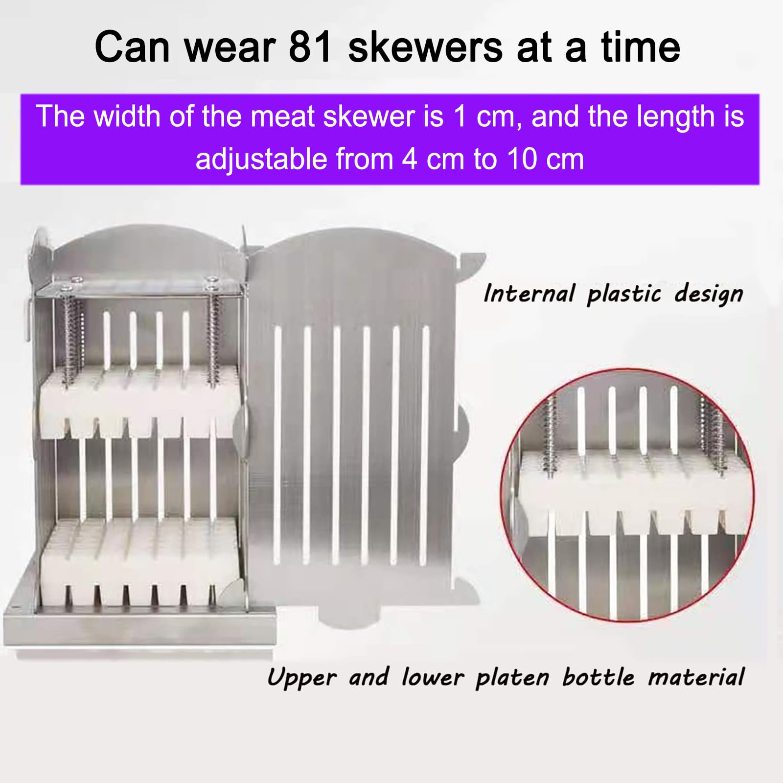 Kebab Maker Box, brochetas de barbacoa de acero inoxidable, tamaño de carne ajustable, 49/56/81 agujeros, fácil de limpiar, ideal para restaurante, cocina, barbacoa y camping