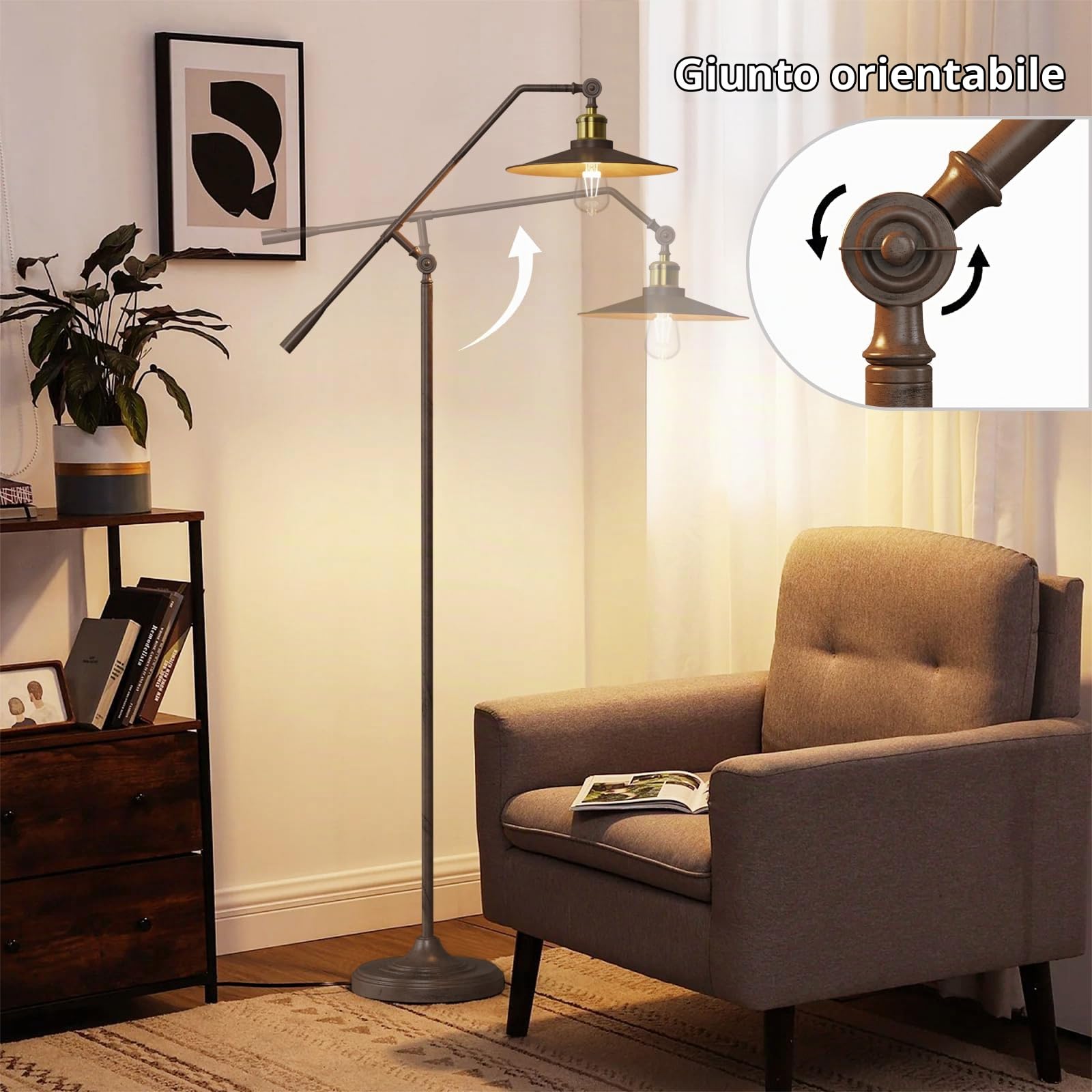 Piantana Lampada da Terra Salotto Vintage Industriale, Telecomando | Lampada Soggiorno LED Dimmerabile in Metallo, E27, 3000K–6000K, Timer 30/60 Min e Interruttore a Pedale per Lettura, Ufficio
