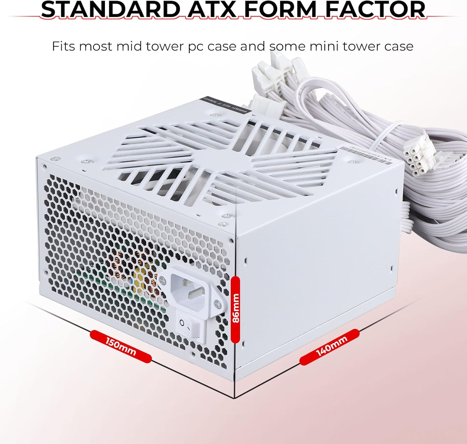 Power Supply 650W Standard ATX PC PSU 80 Plus Gold Non Modular Full Voltage 110-240V Active PFC with 20+4Pin Motherboard Power Cable for Desktop Gaming Server White