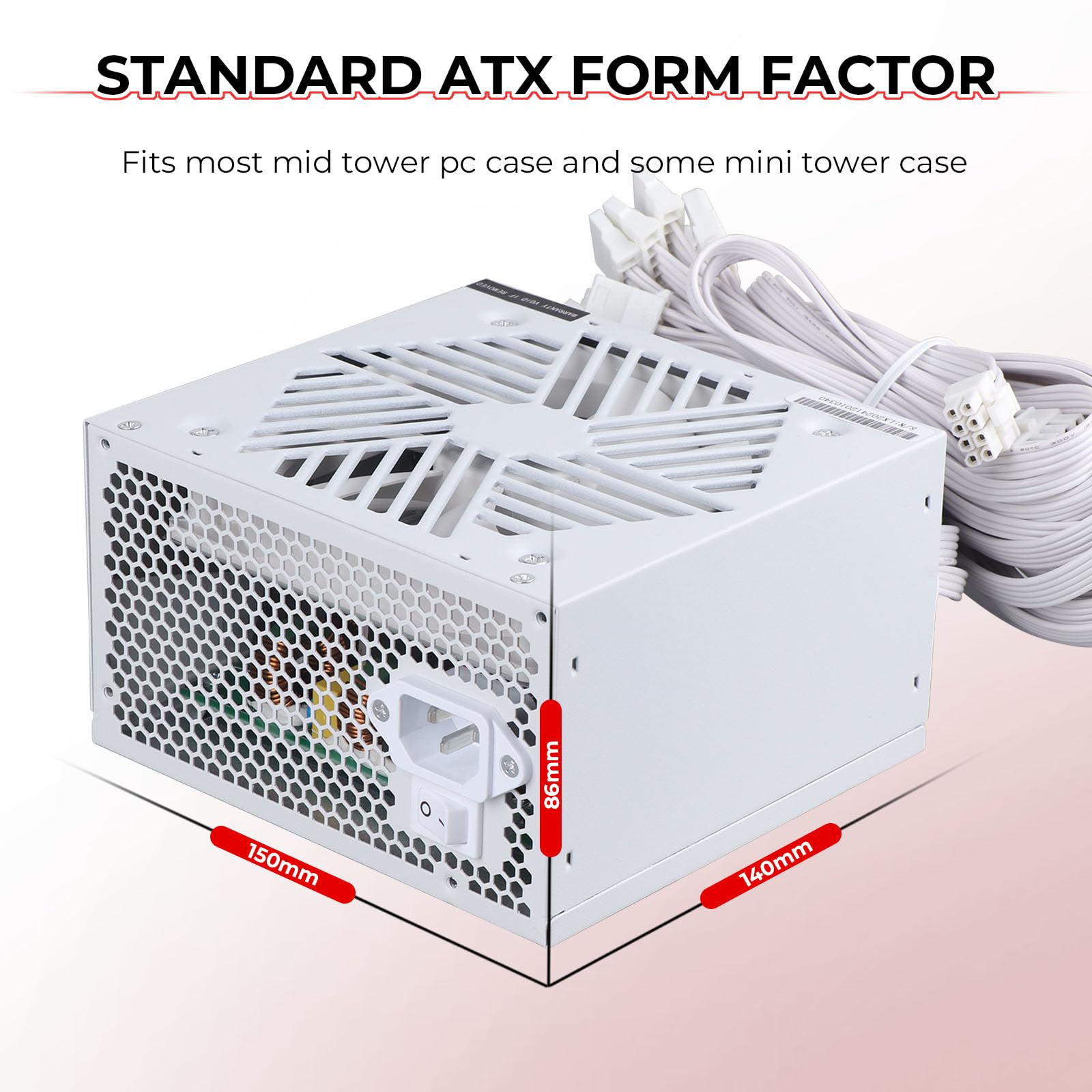 Zasilacz 650 W Standardowy ATX PC PSU 80 Plus Złoty Niemodułowy Pełne Napięcie 110-240 V Aktywny PFC z 20+4-pinowym kablem zasilania płyty głównej do serwera gier stacjonarnych biały