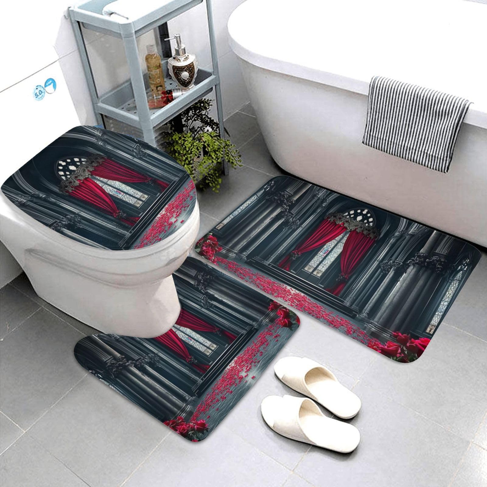 Set di 3 tappeti da bagno scuri per auditorium, morbidi e assorbenti, in memory foam e a forma di U, decorazione per la casa, ad asciugatura rapida
