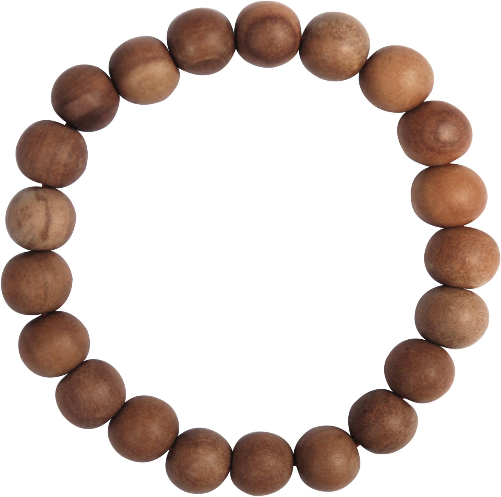 Sandalwood Bracelet 11-mm Beads Elastic String 7.5-8 Inch Unisex Wrist Sizes Beaded Scented Wood