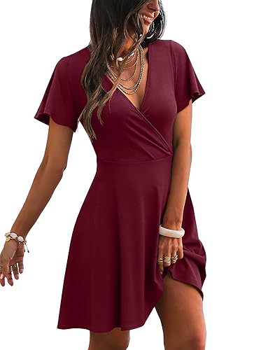 RUMIA Womens Casual Dresses Wrap V Neck Dress A-Line Ruffle