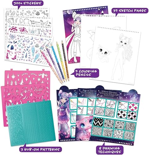 Miniatura 5 de Nebulous Stars Creative Kids Sketchbook Set - 35 Stenciled White and Colored Pages - Comes with 80 Stencils