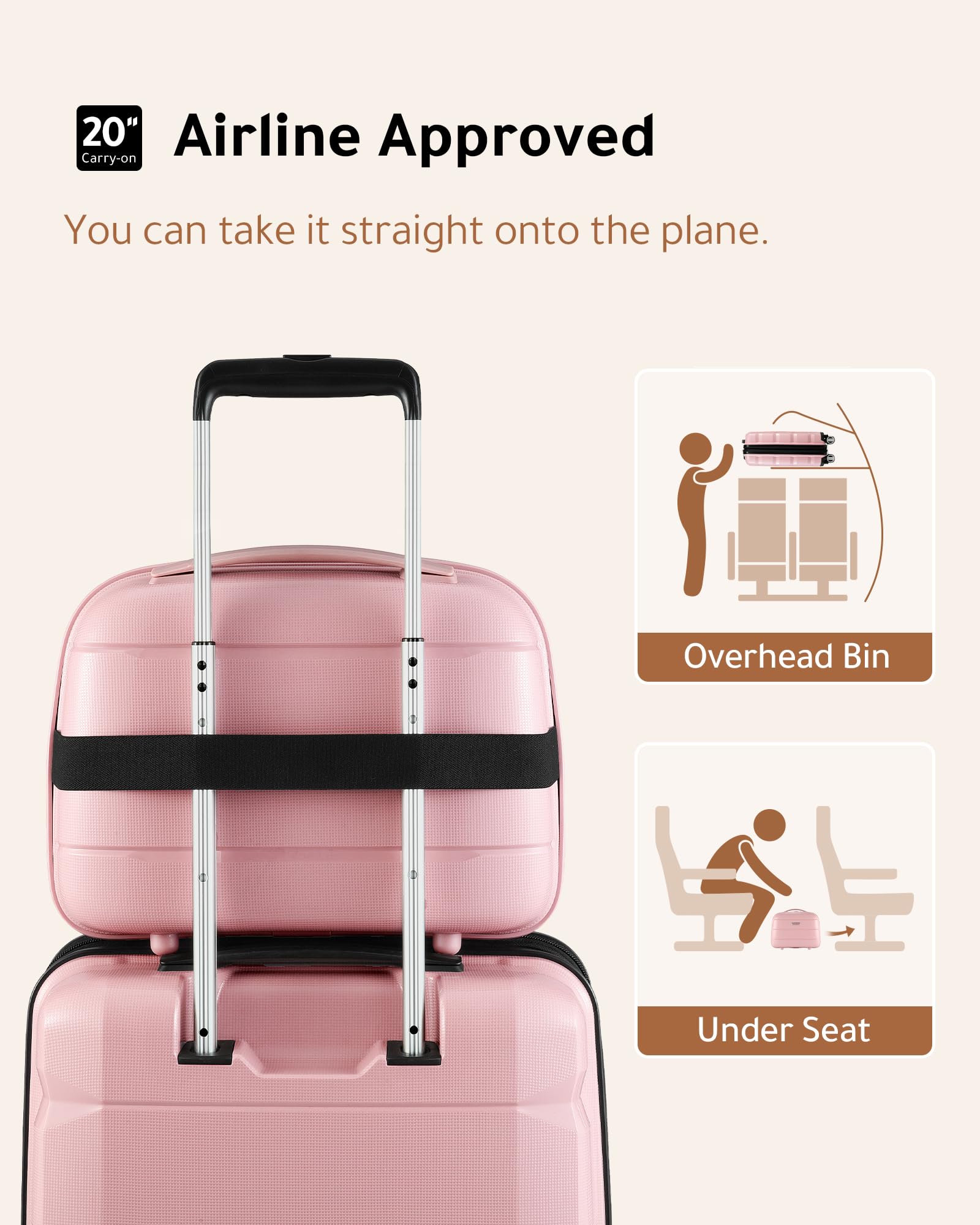 LUGGEX Pink Carry On Luggage with Spinner Wheels, PP Lightweight