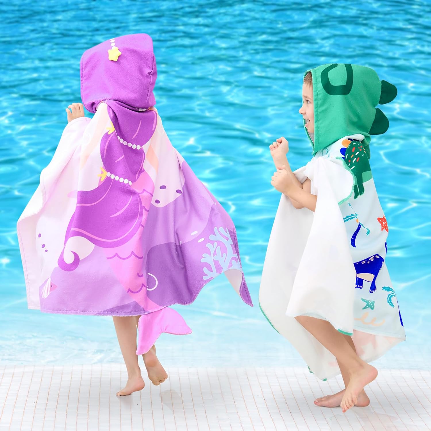 UOMNY Kids Beach Towels-Hooded Towels for Kids,Kids Hooded Bath Towel 30" x 50" for 3-10 Years,Pool Ponchos for Kids with Hood,Boys Beach Towel,Blue Dinosaur - Image 6