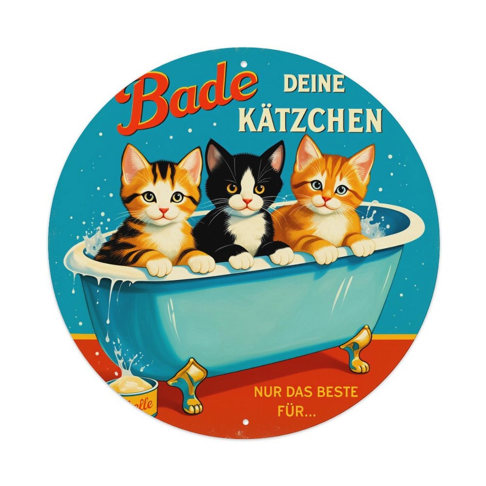 Cats In Bathtub Vintage Ad Round Tin Sign Vintage Metal Poster, Home Bar Garage Man Cave Cafe Indoor & Outdoor Wall Decoration 8x8Inches