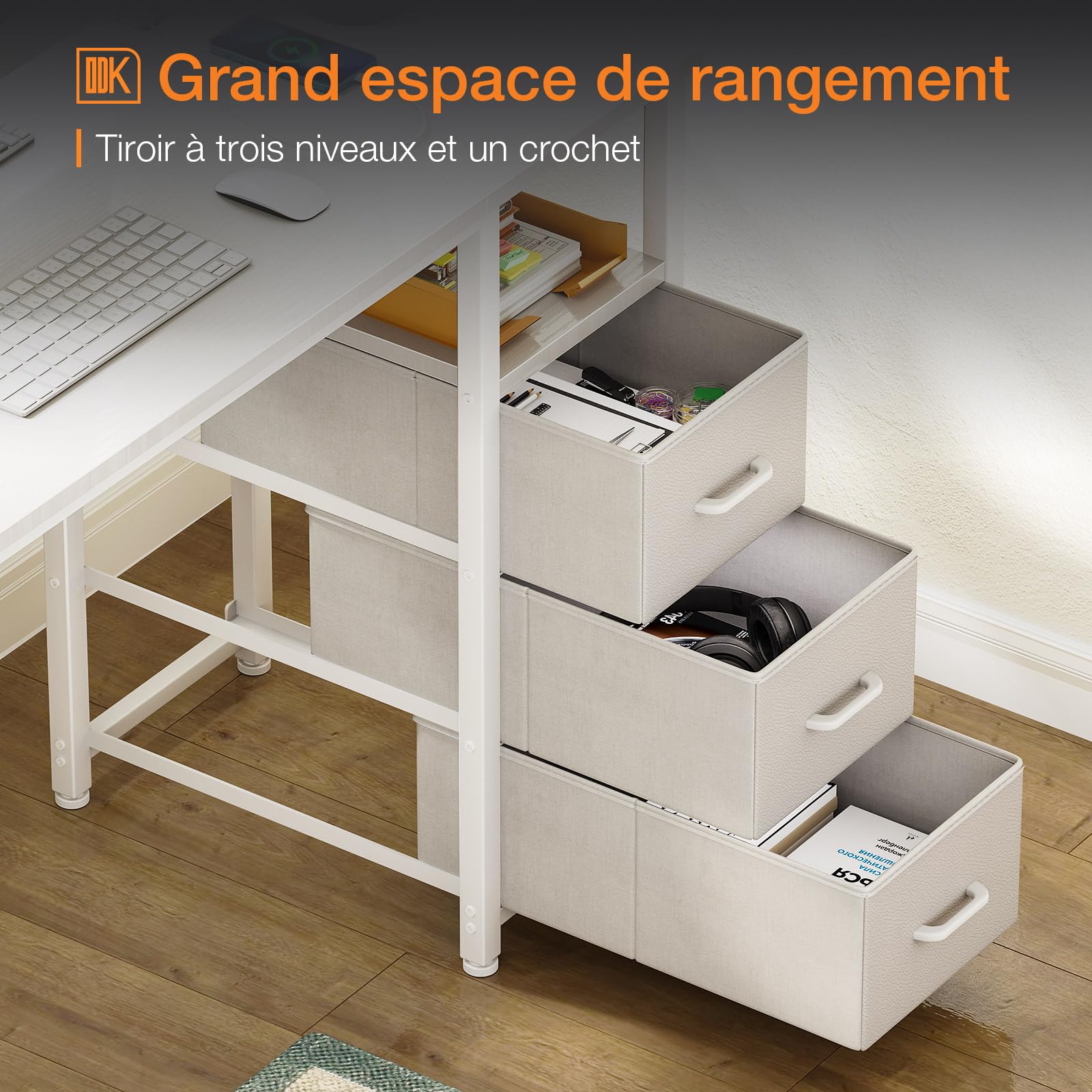 ODK Bureau met 3 laden, bureau voor op kantoor met 2 stopcontacten en USB-poorten, omkeerbaar pc-bureau, computertafel (Nero, 120x48cm