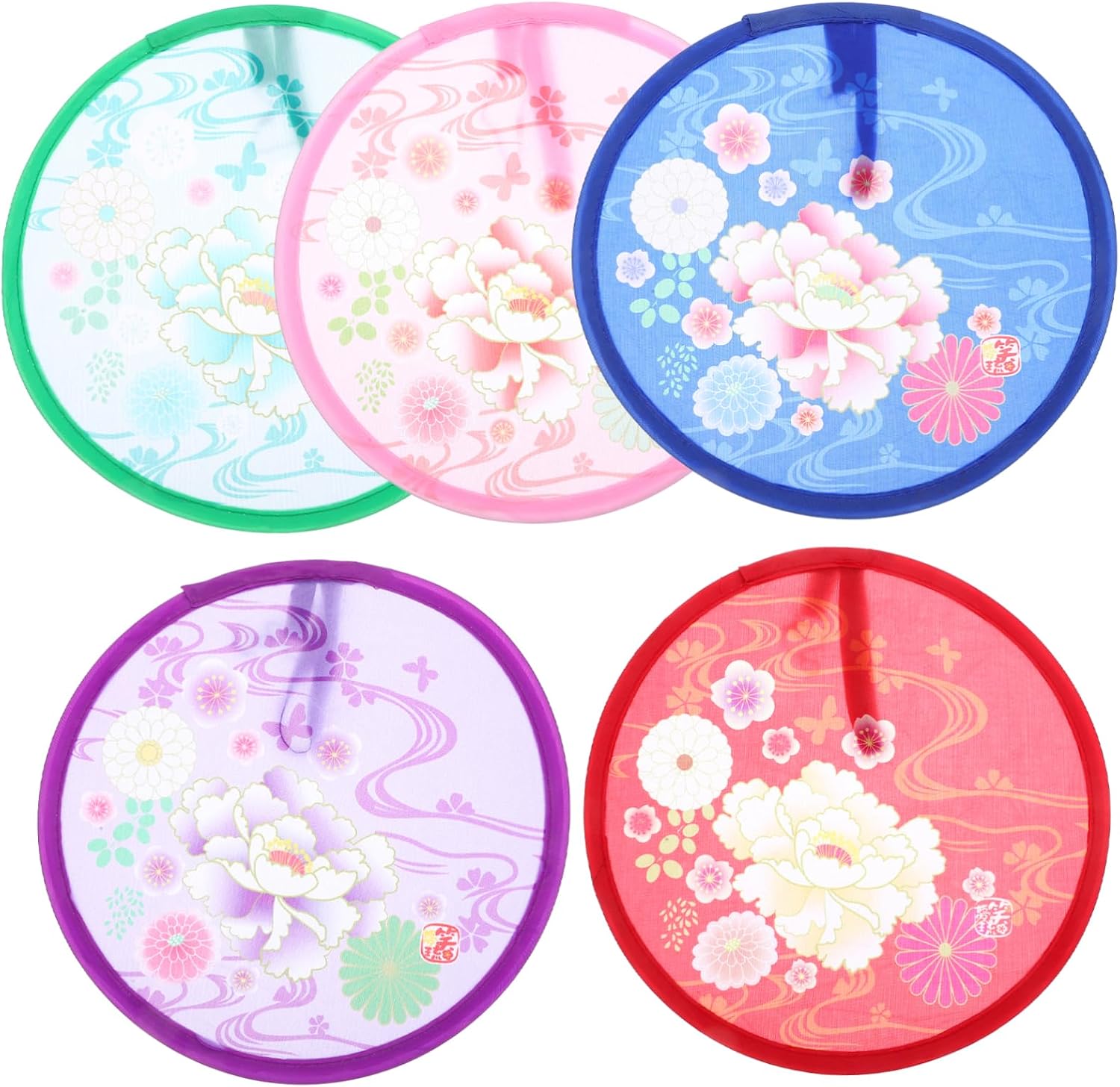 OSALADI 5Pcs Floral Handheld Folding Fan Portable Summer Cooling Round Fans for Adults Multi Functional Design for Travel Outdoor Activities Safe Fun Flying Disc