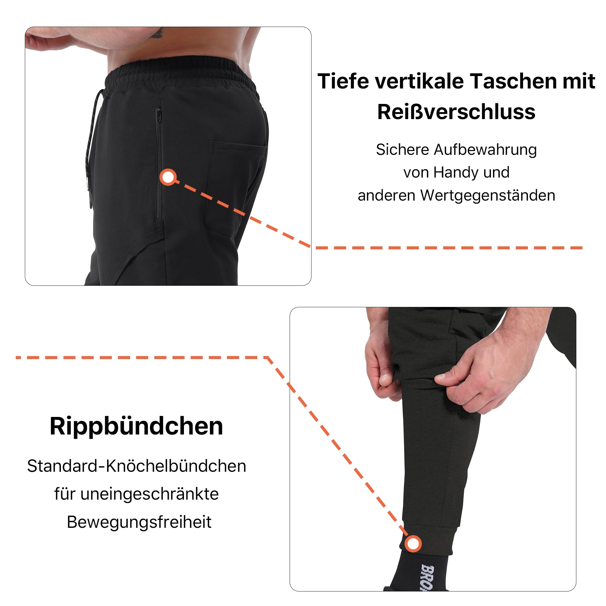 BROKIG Gym Jogginghose Herren Baumwolle Sport Fitness Hose | Sporthose Herren Lang, Trainingshose Herren Lang mit Reißverschlusstaschen, Atmungsaktiv Laufhose Herren Lang