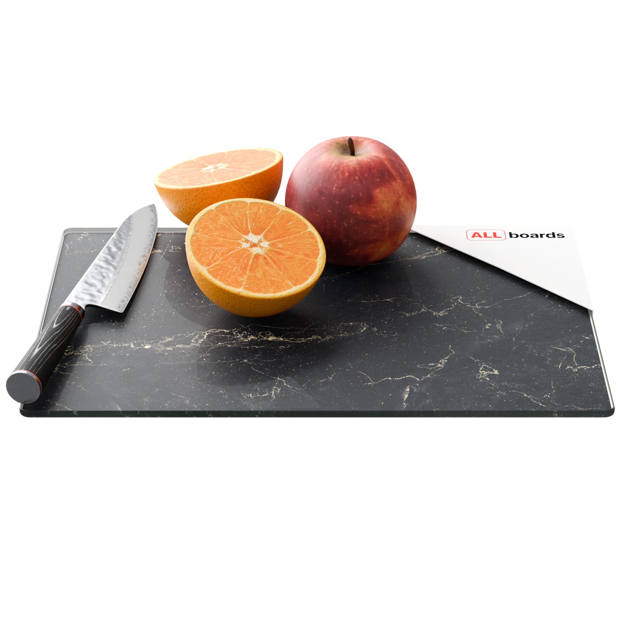 ALLboards Glass Chopping Board 30 × 20 cm - Black Marble Kitchen Board, Protective Panel, Glass Serving Tray Splashback Worktop Saver for Kitchen Hob Protection Hot Cover Heat Resistant — image 1