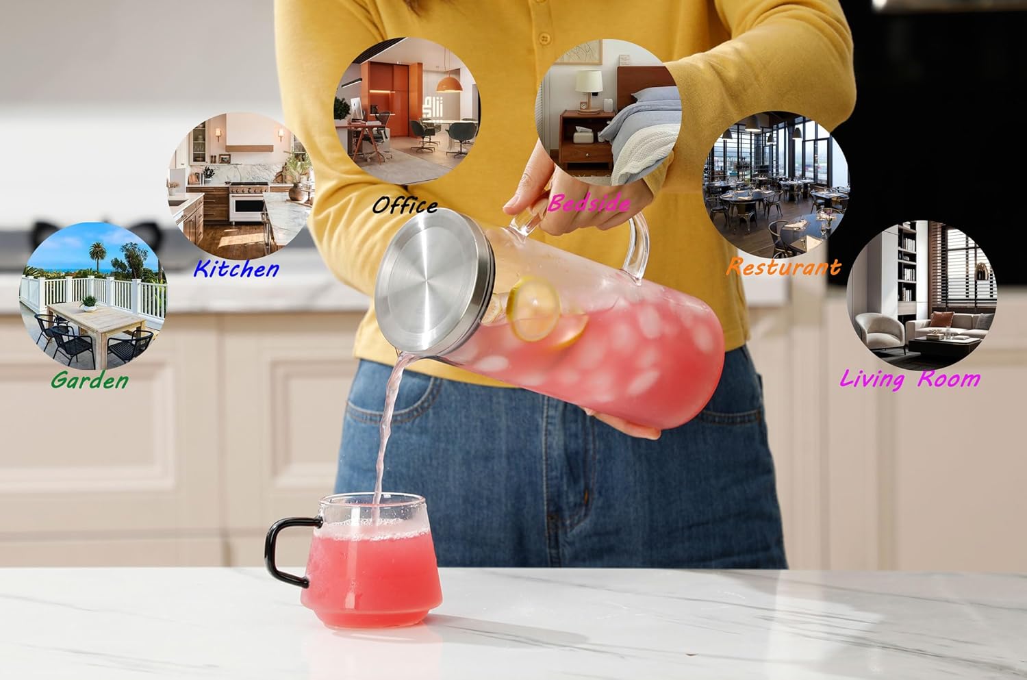 Concise Style Water Pitcher, 1.5L/50 oz Fridge Side Door Glass Pitcher with Lid，High Borosilicate Glass Jug for Hot or Cold Homemade Drinks. - Image 6