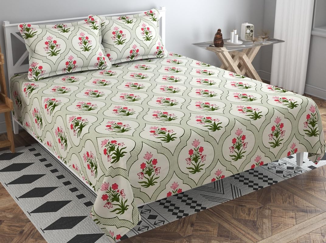 BSB HOME 100% Cotton Feel Double Bed Bedsheet Set | 180tc to 220tc Soft & Breathable with 2 Pillow Covers | Wrinkle Free | for Bedroom & Gifting (Color -Pista & Pink, 90 x 90 Inches)-picture-26