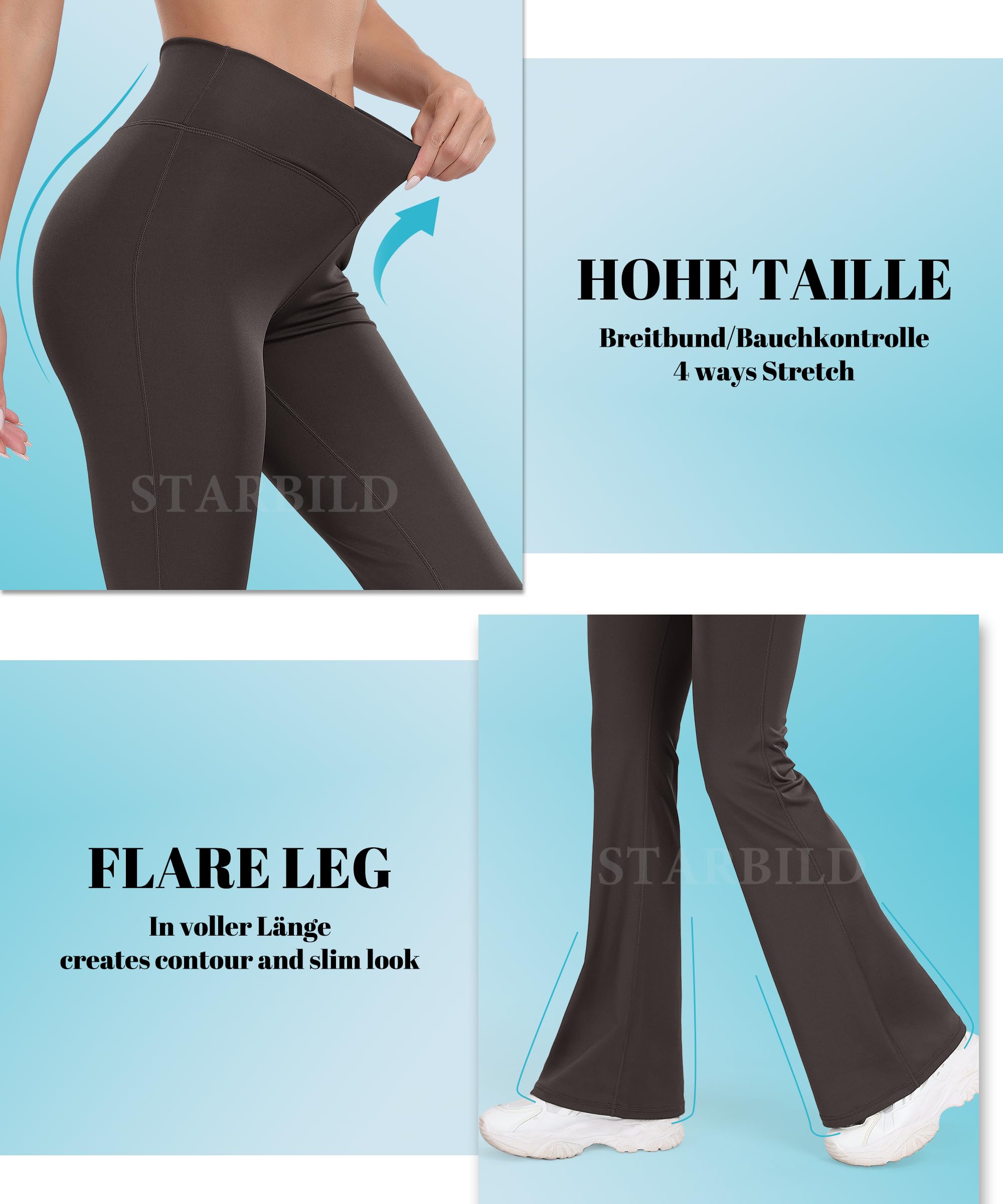 STARBILD Leggings Bootcut Donna con Tasche V Back Scrunch, Pantaloni Yoga con Gambe Svasate Palestra