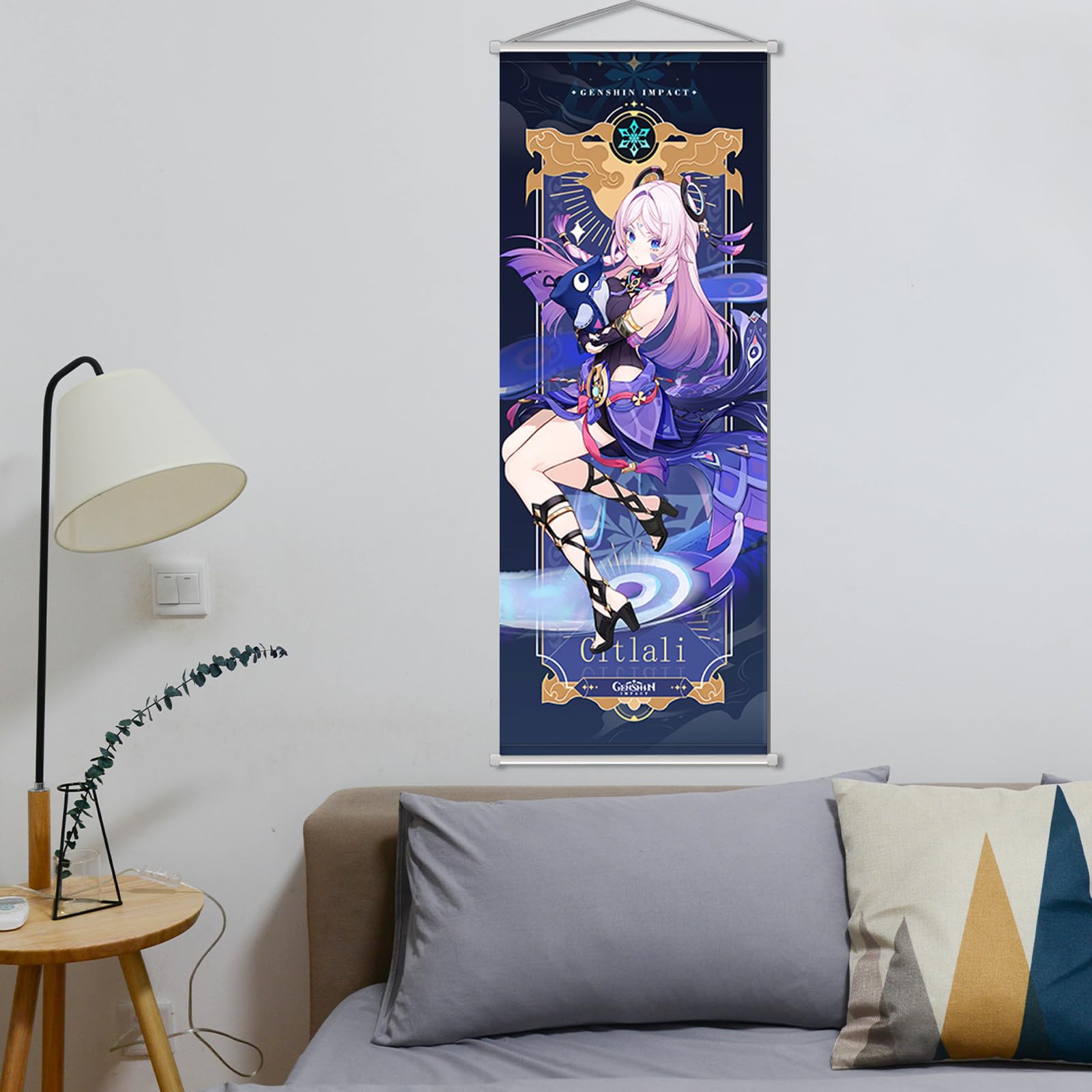 MOLVUS Genshin Impact Figuur Muur Scroll Poster Game Rol Merch Poster Hanger Anime Muur Decor Posters 27,5 X 9,8 Frame (Freminet